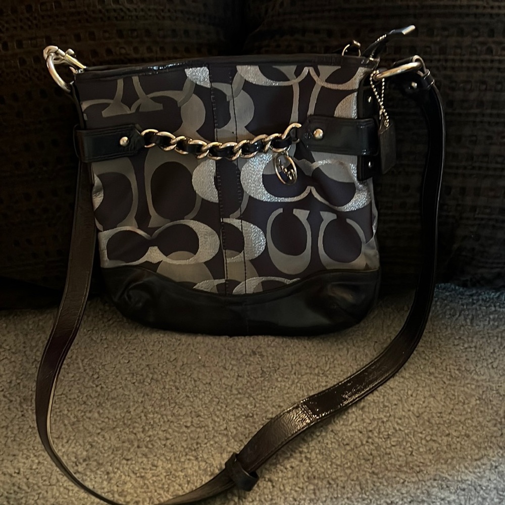 Navy and silver coach bag